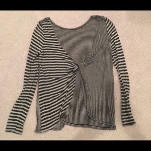 Beyond yoga grey & white striped long sleeve top.